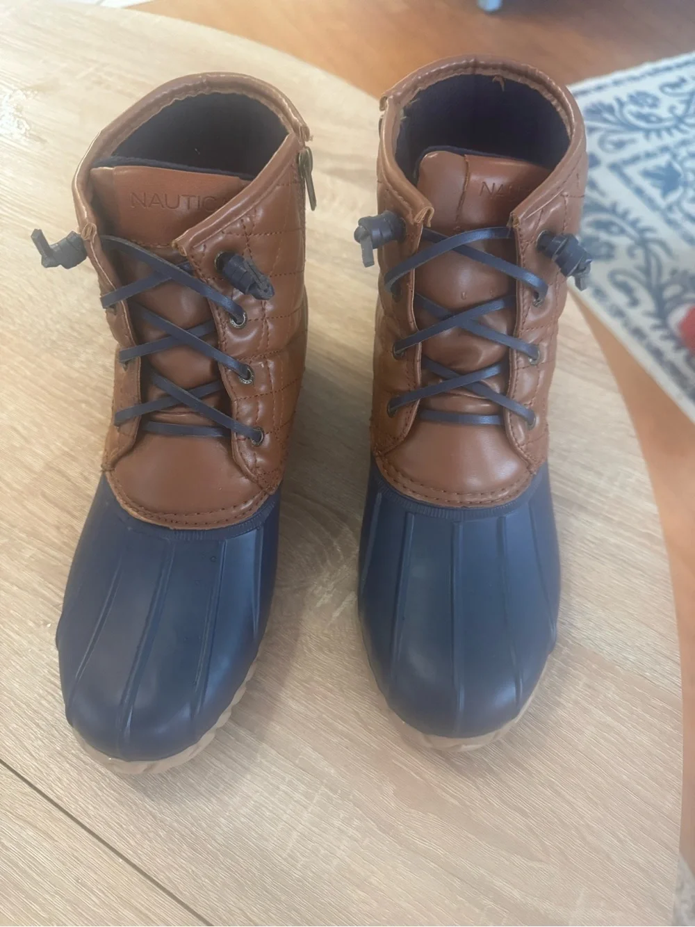 Nautica Dorsay Duck Boots Women’s Size 11 Brown Navy Quilted Rain Winter Zip